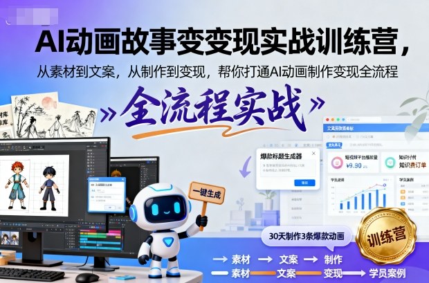 AI动画故事变现实战训练营，从素材到文案，从制作到变现，帮你打通AI动画制作变现全流程-升阶有道
