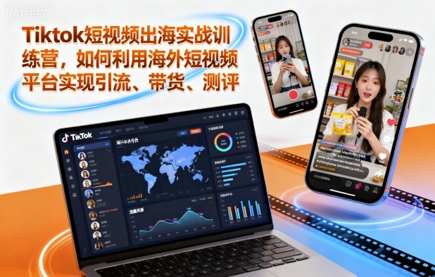 Tiktok短视频出海实战训练营，如何利用海外短视频平台实现引流、带货、测评-升阶有道