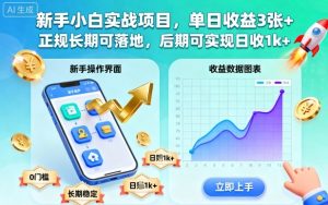新手小白实战项目,单日收益3张+,正规长期可落地,后期可实现日收1k+【揭秘】-升阶有道