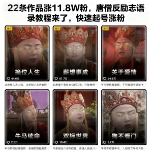 22条作品涨11.8W粉,唐僧反励志语录教程来了,快速起号涨粉-升阶有道