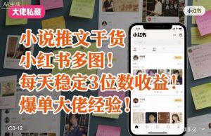 小说推文干货之小红书多图每天稳定3位数收益爆单大佬经验分享-升阶有道