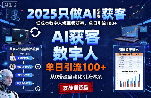 2025只做AI获客，AI超级获客实训营，低成本数字人短视频获客，单日引流100+-升阶有道