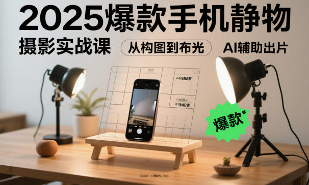 2025爆款手机静物摄影实战课，从构图到布光，不用贵设备，AI辅助出片-升阶有道