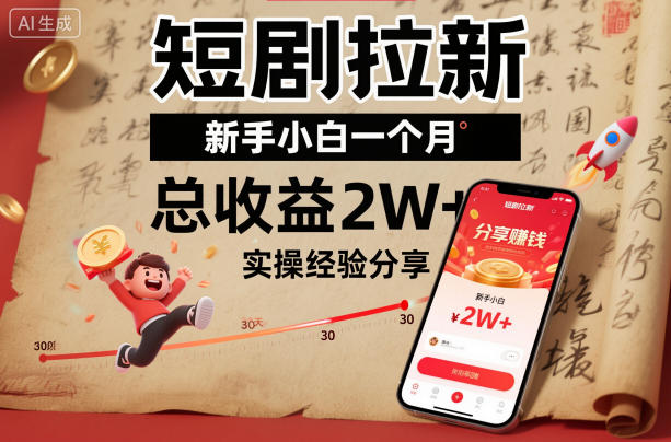 短剧拉新新手小白一个月总收益2W+实操经验分享-升阶有道