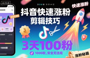 抖音快速涨粉剪辑技巧,3天1000粉,安全无违规-升阶有道