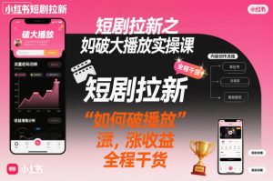 短剧拉新之小红书如何破大播放实操课,如何破播放,涨收益,全程干货-升阶有道