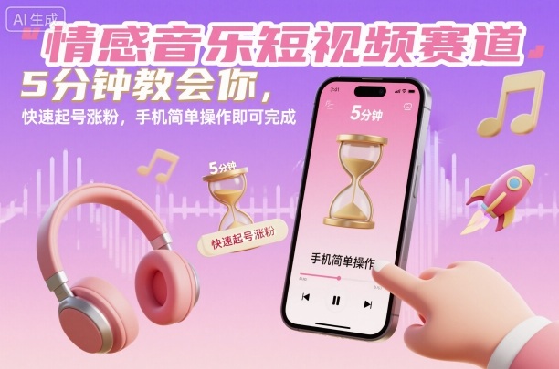 情感音乐短视频赛道，5分钟教会你，快速起号涨粉，手机简单操作即可完成-升阶有道
