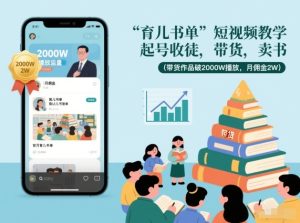 育儿书单短视频教学,起号收徒,带货,卖书(带货作品破2000W播放,月佣金2W)-升阶有道
