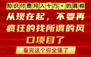 知识付费月入10个W的真相，做网创项目这一个就够了，不要再疯狂的找所谓的风口项目【揭秘】-升阶有道