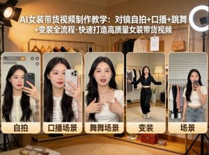 AI女装带货视频制作教学,对镜自拍、口播、跳舞、变装全流程,快速打造高质量女装带货视频-升阶有道