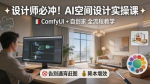 设计师必冲！AI空间设计实操课，ComfyUI+自创家全教学，告别通宵赶图，降本增效-升阶有道