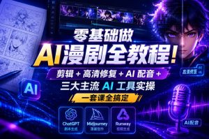 零基础做AI漫剧全教程！剪辑+高清修复+AI配音+三大主流AI工具实操，一套课全搞定-升阶有道