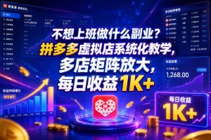 不想上班做什么副业？拼多多虚拟店系统化教学，多店矩阵放大，每日收益1K+【揭秘】-升阶有道