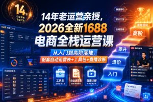14年老运营亲授，2026全新1688电商全栈运营课，从入门到高阶落地，配套自动运营表+工具包+直播诊断等-升阶有道