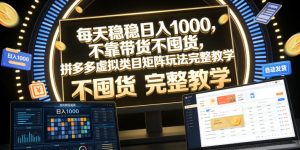 每天稳稳日入1000，不靠带货不囤货，拼多多虚拟类目矩阵玩法完整教学【揭秘】-升阶有道