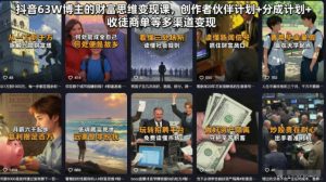 抖音63W博主的财富思维变现课，创作者伙伴计划+分成计划+收徒商单等多渠道变现-升阶有道