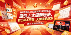 拼多多原价上大促全流程，原价上大促新玩法，秒出标不用等、无需改动SKU，现场实操演示（2026年6月）-升阶有道