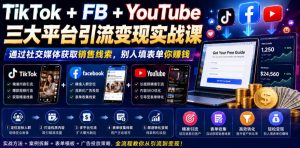 TikTok+FB+YouTube三大平台引流变现实战课,通过社交媒体获取销售线索,别人填表单你賺钱【原创双语字幕】-升阶有道