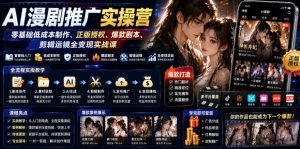 AI漫剧推广实操营｜零基础低成本制作、正版授权、爆款剧本、剪辑运镜全变现实战课-升阶有道
