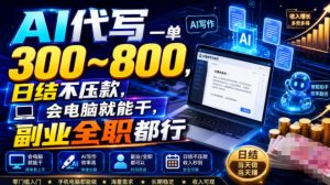 AI代写一单300~800，日结不压款，会电脑就能干，副业全职都行【揭秘】-升阶有道