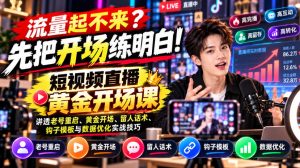 【无水印】流量起不来？先把开场练明白！短视频直播黄金开场课，讲透老号重启、黄金开场、留人话术、钩子模板与数据优化实战技巧-升阶有道