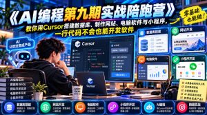 【无水印】《AI编程第九期实战陪跑营》教你用Cursor搭建数据库、制作网站、电脑软件与小程序，一行代码不会也能开发软件-升阶有道