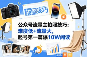 公众号流量主之拍照技巧赛道，难度低+流量大，起号第一篇就爆了10w阅读-升阶有道