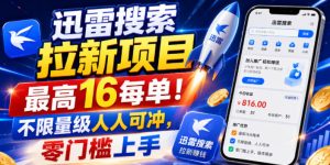 迅雷搜索拉新项目，最高16每单！不限量级人人可冲，零门槛上手-升阶有道