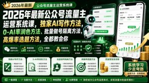2026年最新公众号流量主运营系统课,独家AI写作方法,0-AI率润色方法、批量做号隔离方法、高爆率选题方法,全都教会你(更新1009)-升阶有道